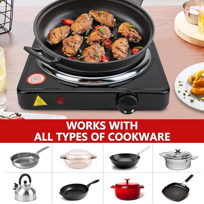 Electric Countertop Burner, Single Burner, 1000W Induction Cooktop, Portable Electric Hot Plate, 5 Level Adjustable Temperature Control Cooking Ranges for Home Dorm Camping Cooking