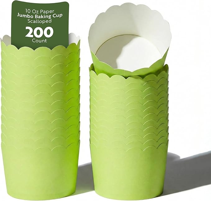 Restaurantware Baking Cups 200 Pack of 10 oz Paper Cupcake Liners Greaseproof Scalloped Oven-Safe Elegant Dessert Muffin Cups Disposable for Parties