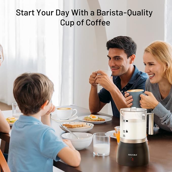 Secura 17oz 4-in-1 Electric Milk Frother and Steamer with Glass Jug, Hot/Cold Foam Maker for Latte, Cappuccino, Macchiato & Hot Chocolate, No Non-Stick Coating and Teflon-Free Design