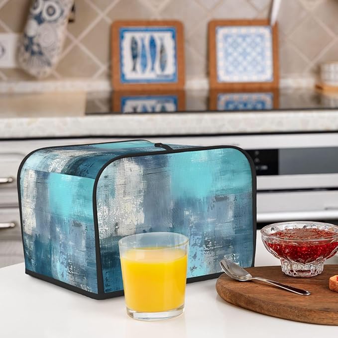 Toaster Cover 4 Slice Teal Turquoise Art Texture Waterproof Appliance Cover with Hang Loop Bread Baker Toaster Cover for Kitchen