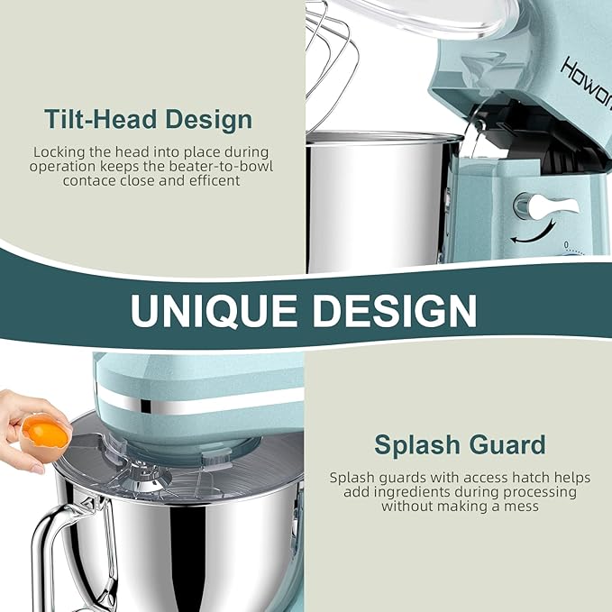 Stand Mixer Electric, 10+p Speeds With 6.5QT Stainless Steel Bowl,Dough Hook, Wire Whip & Beater,for Most Home Cooks(Blue)
