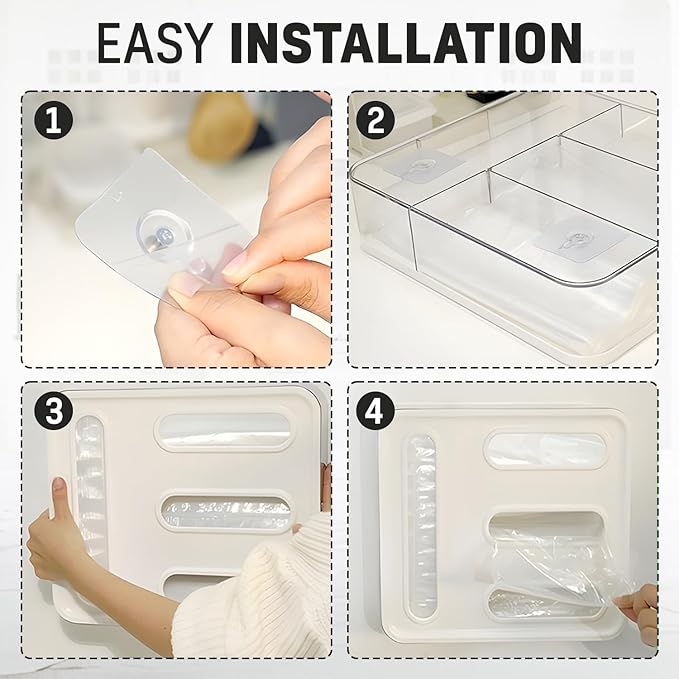 HIMUS Food Storage Bag Organizer - 4 in 1 Plastic Baggie Organizer for Drawer | Compatible with Sandwich, Snack, Gallon, Quart & Slider | Plastic Bag Organizers Kitchen Storage| Wall & Drawer Mount