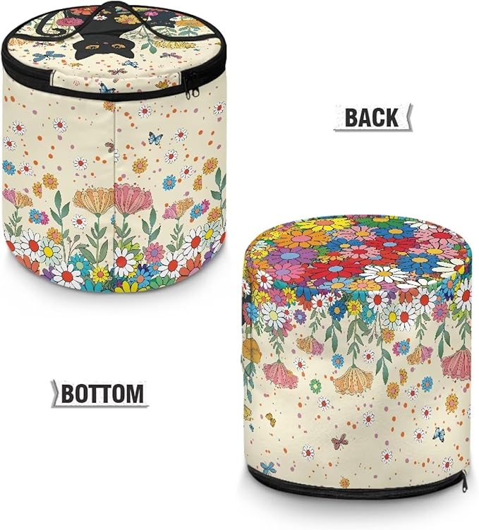 Black Cat Electric Pressure Cooker Insulation Bag Hippie Flower Insulation Electric Cooker Storage Handbag for Housewarming