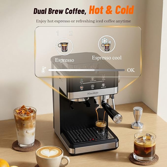 Espresso Machine with Grinder, 20Bar Expresso Coffee Machines with Milk Frother, Professional Compact Stainless Steel Coffee Maker for Espresso, Latte & Cappuccino, Perfect for Home Use