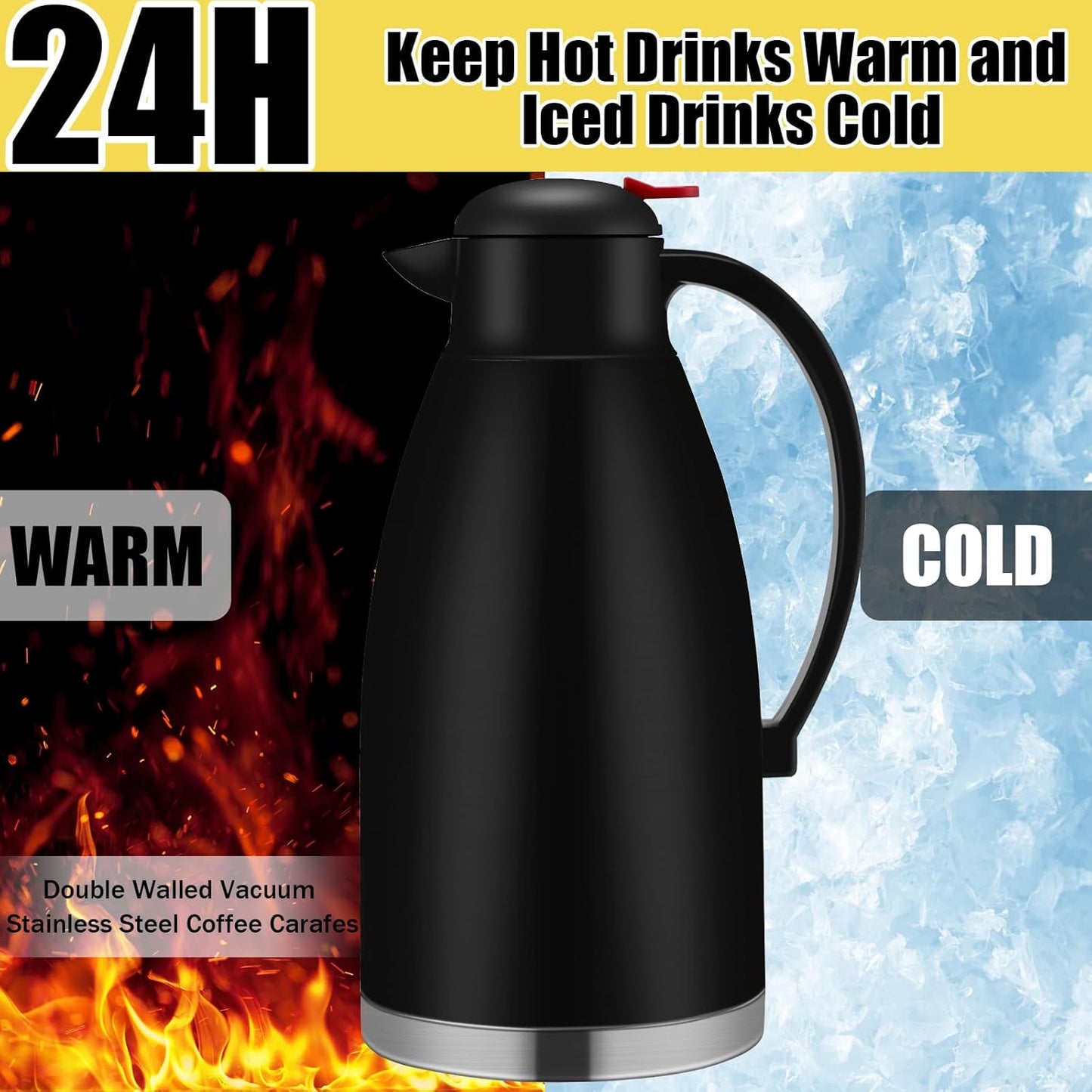 Nuogo 2 Pcs 102 oz Thermal Coffee Carafe Insulated Stainless Steel Carafe Double Walled Vacuum Coffee Thermal Pot with Brush for Home Office Use Keep 24 Hours Hot Water Tea(Silver, Black)