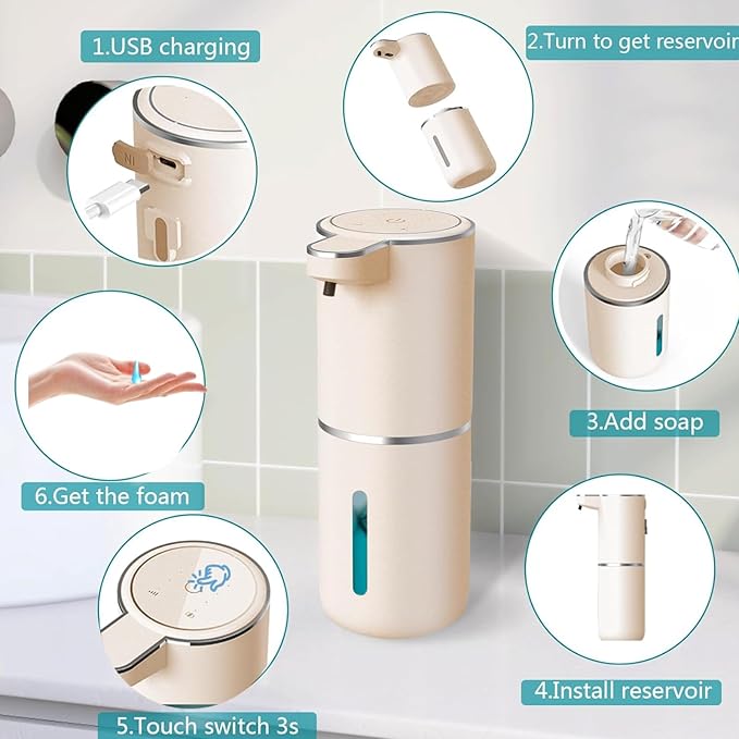 Automatic Liquid Soap Dispenser,Touchless Hand Soap Dispenser USB Rechargeabled Dispenser Electric,Wall Mounted 4 Levels Adjustable Dispenser Pump for Bathroom Kitchen Dish Soap Gold