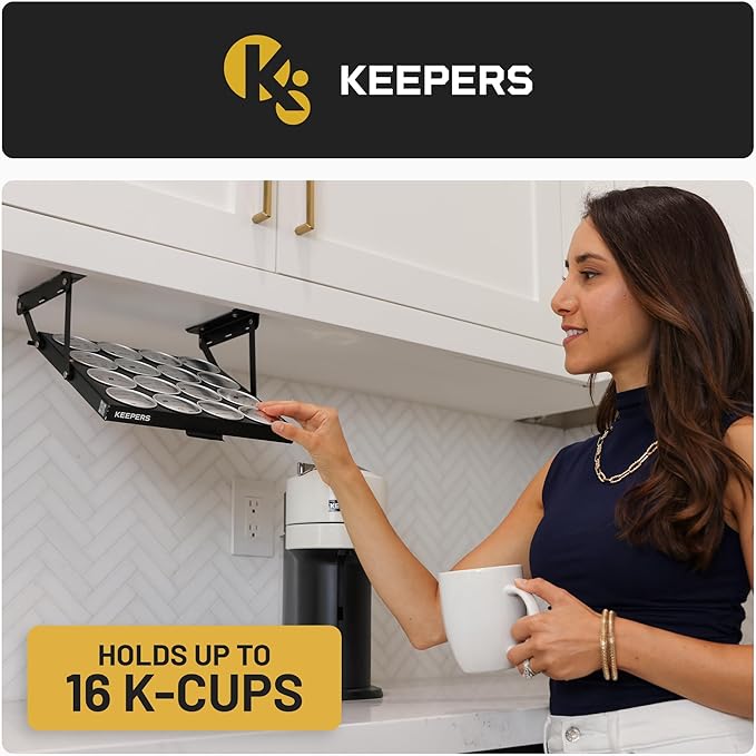 KEEPERS Nespresso® Vertuo® Pod Holder|Under Cabinet Swing Down Coffee Pod Organizer|Keurig® Coffee Pod Holder|K Cup Holder Storage Organizer|Magnet Steel RV Office Small Kitchen 10x9in BLACK