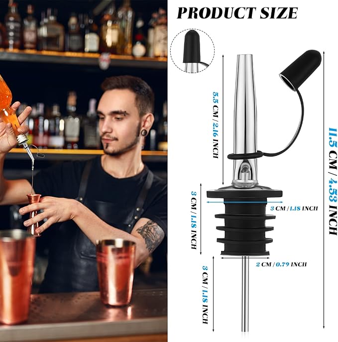 Epakh 120 Pieces Liquor Pour Spout for Bottles Bulk, Stainless Steel Speed Liquor Spout Wine Alcohol Pourers with Siamese Rubber Cap Bar Alcohol Olive Oil Tapered Fits Bottle Mouth 3/4 Inch