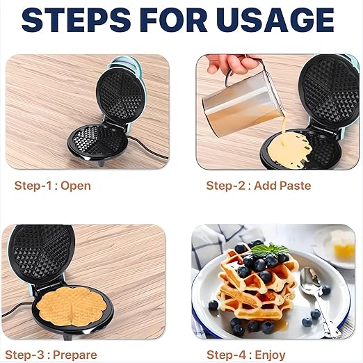 Waffle Maker 7“ Non-Stick Waffler Iron Stuffler Stuffed Wafflera 700W Adjustable Browning Control, Electric Baker Makes Thick, Fluffy Waffles, Kitchen Essential for Breakfast, Pink