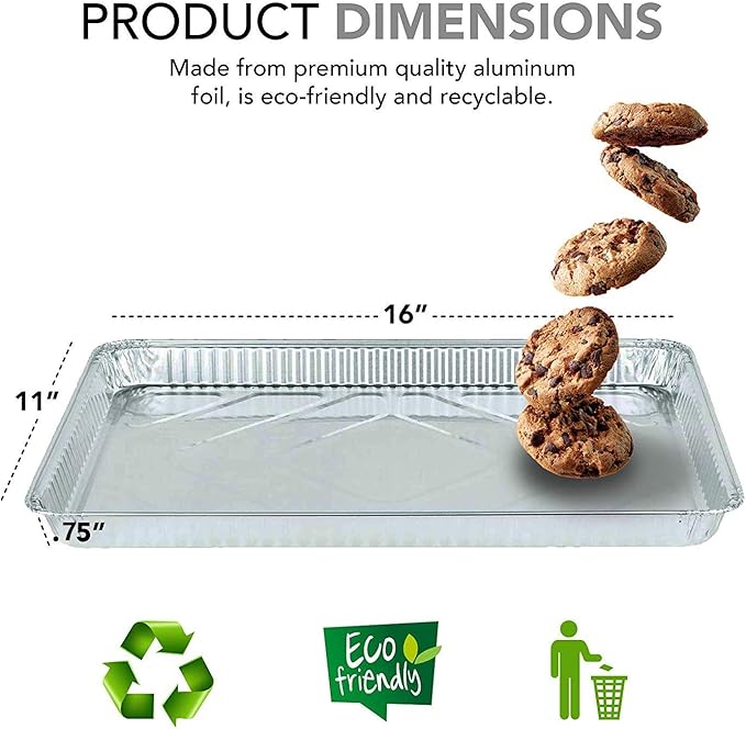 Stock Your Home Aluminum Pans - 15 Pack Disposable Aluminum Foil Trays - Reusable Nonstick Baking Sheets - 16 Inch x 11 Inch