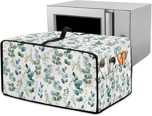 Countertop Convection Oven Cover Decorative and Protective Air Fryer Toaster Oven Dust Cover for Home Kitchen Indoor Decor, S, Eucalyptus Leaf Green White
