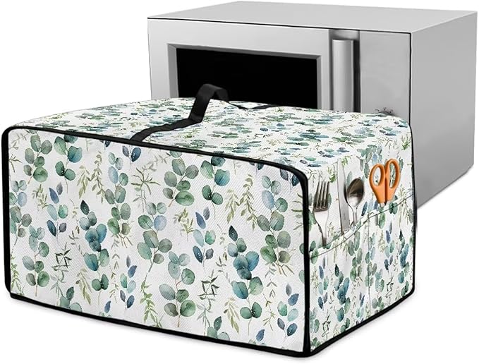 Countertop Convection Oven Cover Decorative and Protective Air Fryer Toaster Oven Dust Cover for Home Kitchen Indoor Decor, L, Eucalyptus Leaf Green White