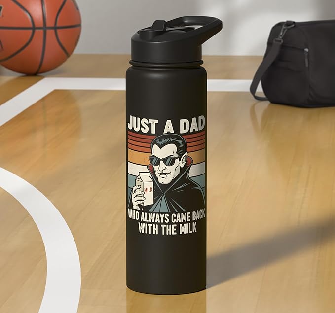 Vampire Dad Who Always Came Back With The Milk Retro Sunset Stainless Steel Insulated Water Bottle