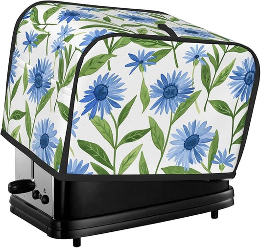 Cornflower White Flowers Toaster Cover 2 Slice, Cute Rural Bread Machine Cover, Washable Dust-Proof Cover for Kitchen Small Appliance Cover,with Top Handle