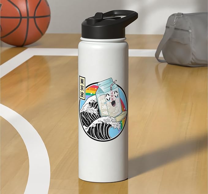 Surfing Milk Carton Kanagawa Wave Kawaii Anime Vaporwave Stainless Steel Insulated Water Bottle