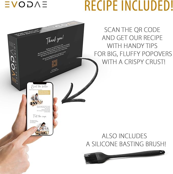 EVODAE® Popover Pans Set of 2 – 12-Cup (2×6) Pro-Grade Carbon Steel, Strong & Durable Build – Nonstick, PFOA & PTFE Free – Popover & Yorkshire Pudding Pan – Carefully Packaged in a Clean Black Box