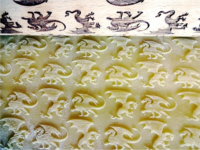 DRAGONS embossing rolling pin. Wooden embossing rolling pin with dragons