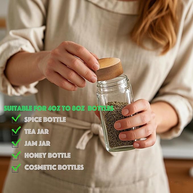 48 Pcs Spice Jar Lids Acacia Wood,Fits 4 Oz and 8 Oz Glass Spice Jars,For Square and Round Plastics Spice Jars,Jar Not Included (48)