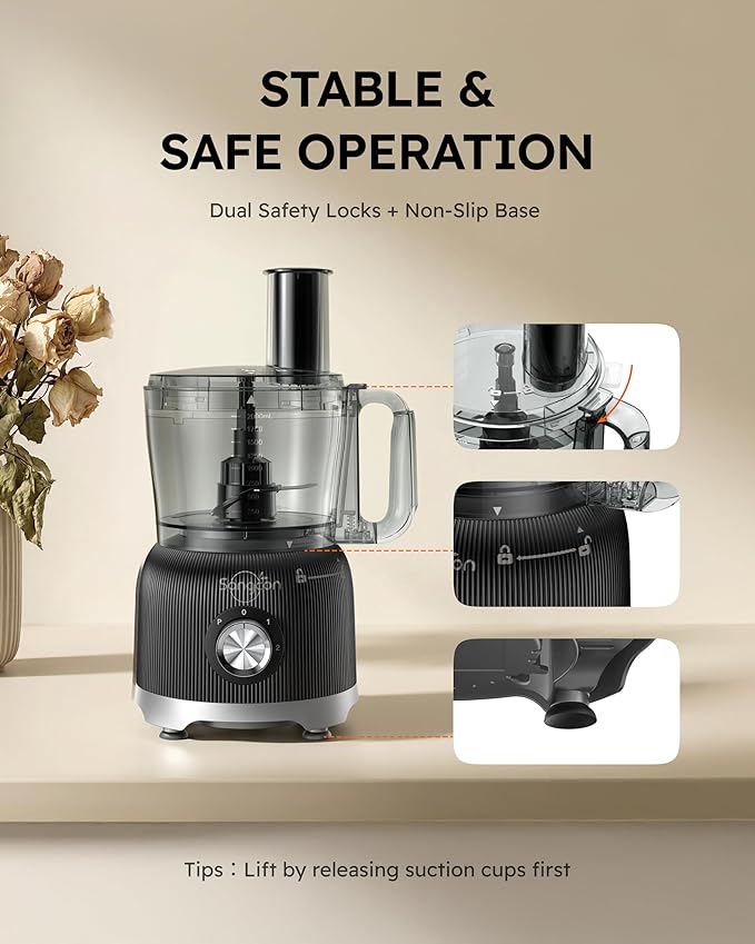 Sangcon Smoothie Blender and Food Processor Combo for Kitchen, 600W Vegetable Chopper with 2 x 8-Cup Bowls, 11-in-1 Food Chopper for Slicing, Shredding, Mixing, Purees & Dough, Shakes, BPA-Free