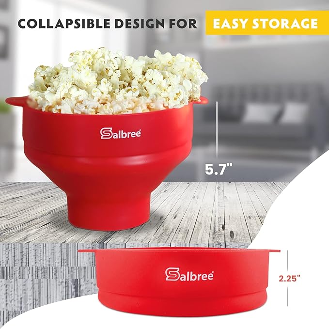 The Original Salbree Collapsible Silicone Microwave Popcorn Popper Maker Machine, Microwavable Bowl Holds 16 Cups, Uses Hot Air and Oil Always Optional - The Most Colors Available (Gray)