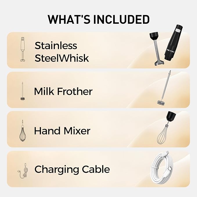 Cordless Immersion Hand Blender (Stick Blender) – Smooth, Controlled Blending for Everyday Cooking, 12V Brushless Motor, Pressure-Sensitive Variable Speed, USB-C Rechargeable, Easy-Clean (Black)