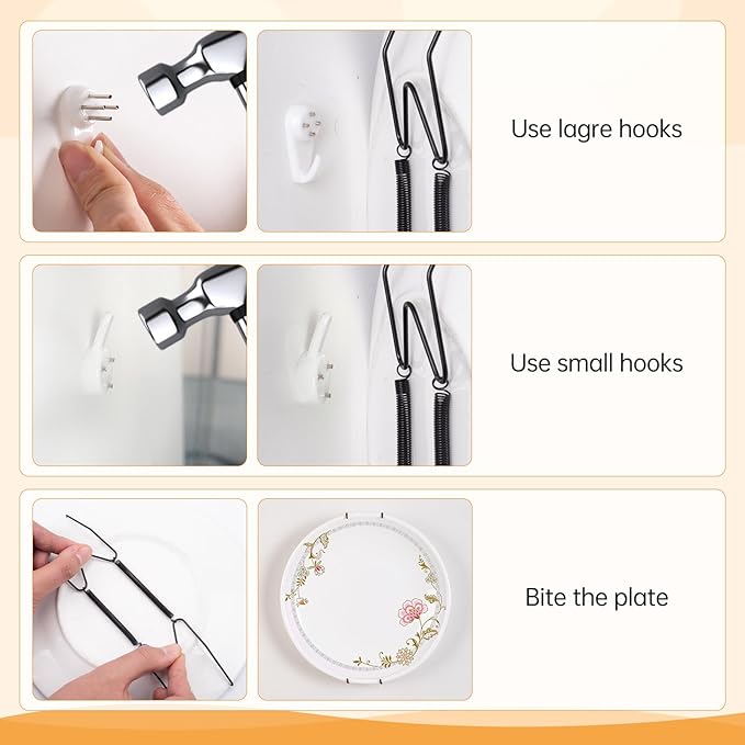 Bilillo 14 pcs Plate Hangers for The Wall, 4/6/8/10/12 Inch Invisible Plates Hangers, Stainless Steel Plate Wall Holders for Display Various Sizes with Hooks for Decorative Black
