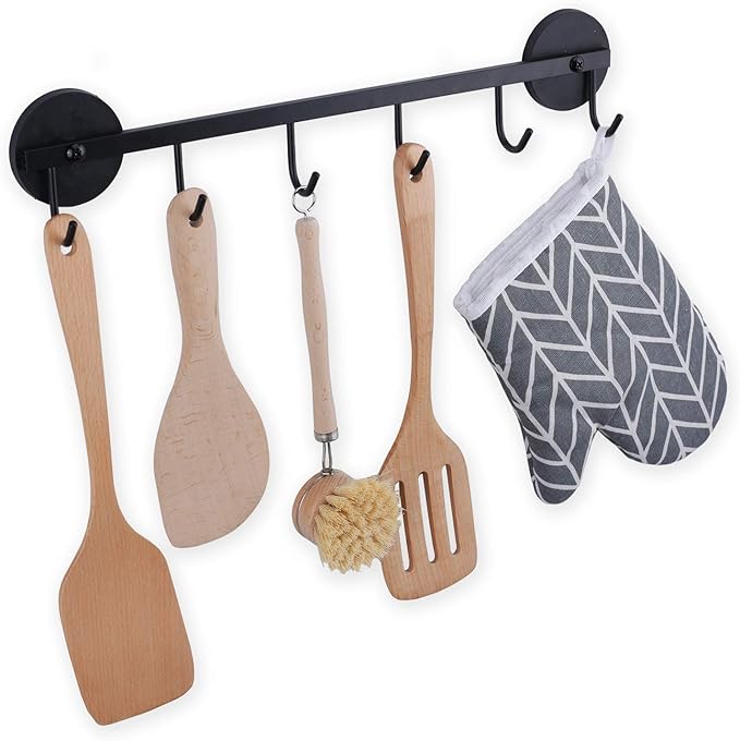 6 Hooks Magnetic Utensil Holder Untensil Rack Tool Hanger Organizer for Refrigerator, Metal Cabinet, Metal Stove, Grill, BBQ