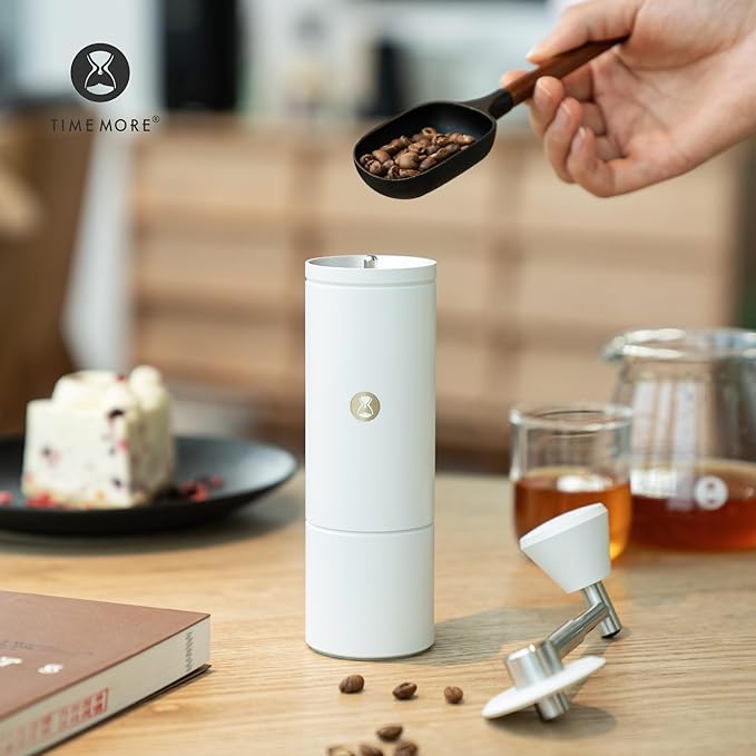 Timemore C5 PRO Manual Coffee Grinder - 42mm Stainless Steel Burr, 48 Adjustable Settings, Hand Coffee Grinder with Fordable Handle, All Metal, Portable for Home, Office & Outdoor, 30g Capacity, White