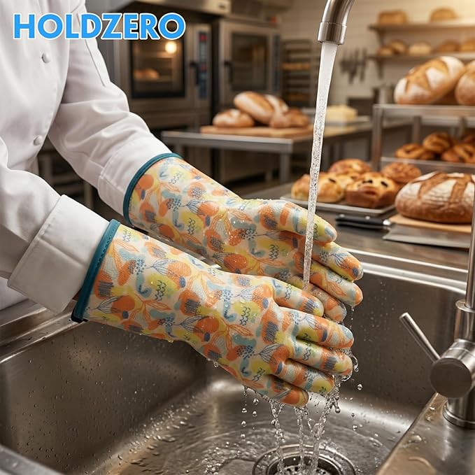 Silicone Gloves for Cooking Breathable Heat Resistant Food Grade Waterproof in Kitchen Graffiti-Art Printing Small