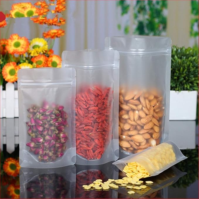 PABCK 100 Pcs 5.9x8.66 inch Resealable Stand Up Bags Matte Clear Zipper Lock Heat Seal Pouches with Tear Notch for Zip Food Storage Lock Packing