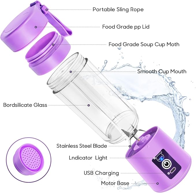 MIAOKE Portable Blender, Personal Mini Juice, USB Rchargeable Juicer Cup with Six Blades in 3D, Smoothie Blender Home/Office/Outdoors