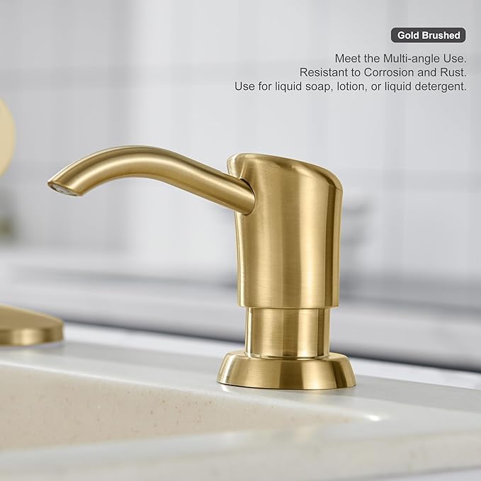 GAGALIFE Built in Counter Soap Dispenser for Kitchen Sink and Extension Tube Kit, Anti-Leakage Upgrade with 40" Tube No More Top Refill, Brushed Gold