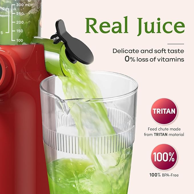Anybear Cold Press Juicer 200W Masticating Slow Juicer 4.3" Large Feed Chute Fit Whole Fruits Vegetables | Upgraded Auger | Tritan Material | BPA Free | Juice Recipes (Red)