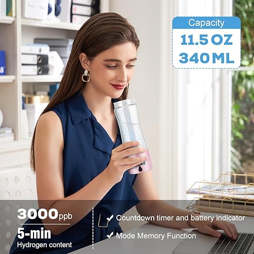 Hydrogen Water Bottle Generator with SPE/PEM Technology, 5000PPB,Portable Rechargeable Hydrogen Water Ionizer Machine for Home,Office, Gym,Travel -Gift for Holidays