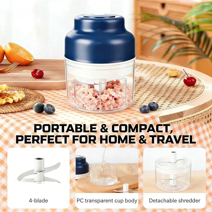 Electric Garlic Chopper Mini, Upgraded Rechargeable Veggie Chopper With Storage and Cover, One-Touch Food Processor with 4 Stainless Steel Blades for Onion Meat Chili Ginger (Purple, 320ml)