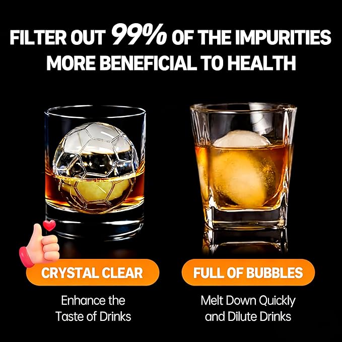 Clear Football Ice Ball Maker - Premium Silicone Mold Makes 2.5" Clear Ice Spheres for Whiskey & Cocktails,for Home Bar, Sports Fans & Entertaining