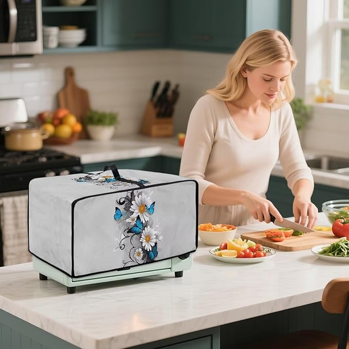 Toaster Oven Cover Dust-Proof Countertop Convection Oven Cover Protective Smart Microwave Oven Accessories and Decor, L, 18.5 x 22.5 x 13 inches, Daisy Butterfly Gray