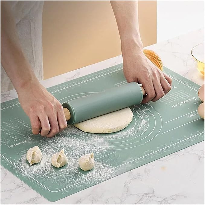Silicone Measuring Kneading Pad Set Household Rolling Pin Dough Large Thick Non-slip Non-stick Bottom Baking Tool(Scraper blue)