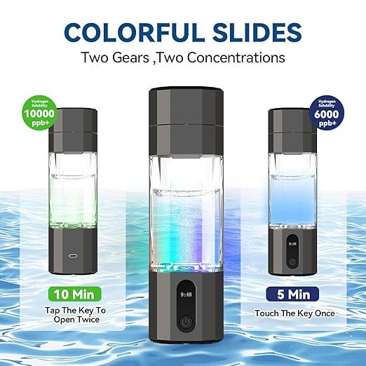 Hydrogen Water Bottle Generator, Portable Rechargeable Ionizer Machine with SPE/PEM Technology, Certified H2 Athletic Hydration, Health Care Gift for Family/Friends/Husband/Wife (Black, 208ml)