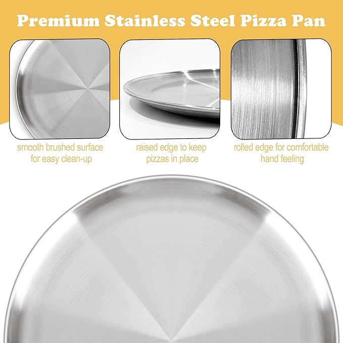 AWTBDP Pizza Pan for Oven, Non-Stick Stainless Steel Pizza Pans, Round Pizza Steel Tray for Baking Supplies & Kitchen, Restaurant, Home (13.5 Inch & 12 Inch & 10 Inch), Dishwasher Safe & Easy Clean