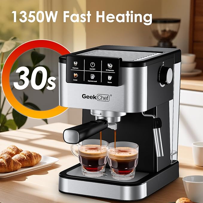 Geek Chef Espresso Machine with Milk Frother, 20 Bar Automatic Espresso Maker, Fast Heating Coffee Maker for Cappuccino, Latte & Iced Coffee, Easy to Use & Clean, for Home Barista
