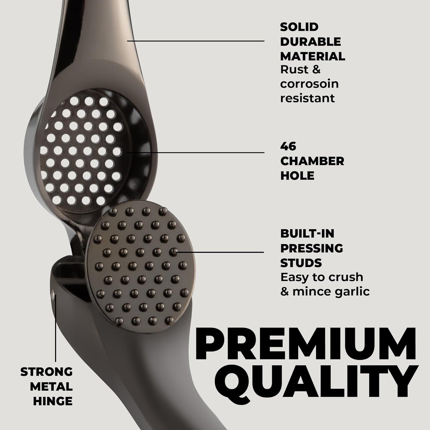 Zulay Kitchen Premium Garlic Press Set – Rust Proof & Dishwasher Safe Garlic Mincer Tool with Silicone Garlic Peeler & Brush, Easy Squeeze & Clean, Ergonomic Soft Grip Handle - Medium – Dark Gray