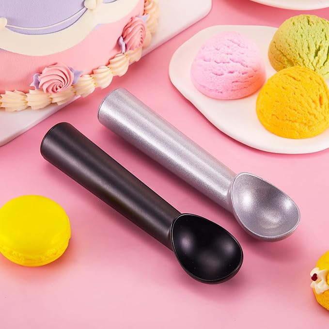 Gejoy 16 Pcs Ice Cream Scoop 7 Inch Nonstick Anti Freeze Ice Cream Scooper Aluminum Design Dessert Spoon for Gelatos Frozen Yogurt Fruit Sundaes Sorbet Almond Cookie Dough (Black and Silver)