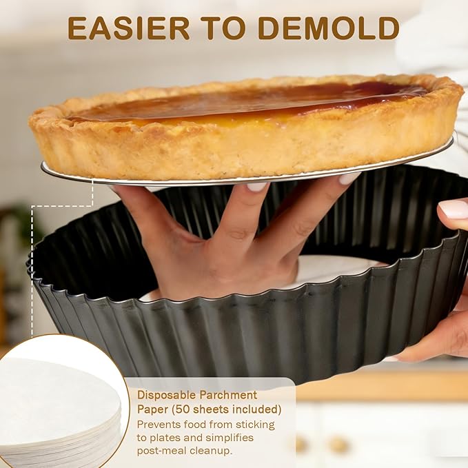 2 Pack 10 Inch Pie Pan with Removable Bottom – Deep Dish Quiche Tart Pan, Nonstick Fluted Pie Dish for Baking Apple Pot Pies, Cheesecake & Desserts, Suitable for baking enthusiasts