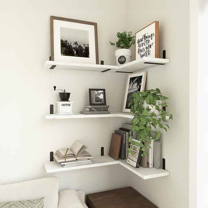 WOPITUES White Floating Shelves Set of 6,Wood for Bedroom,Modern Wall Decor,Bathroom Storage,Book Living Room[Upgraded]-White (HM011A)