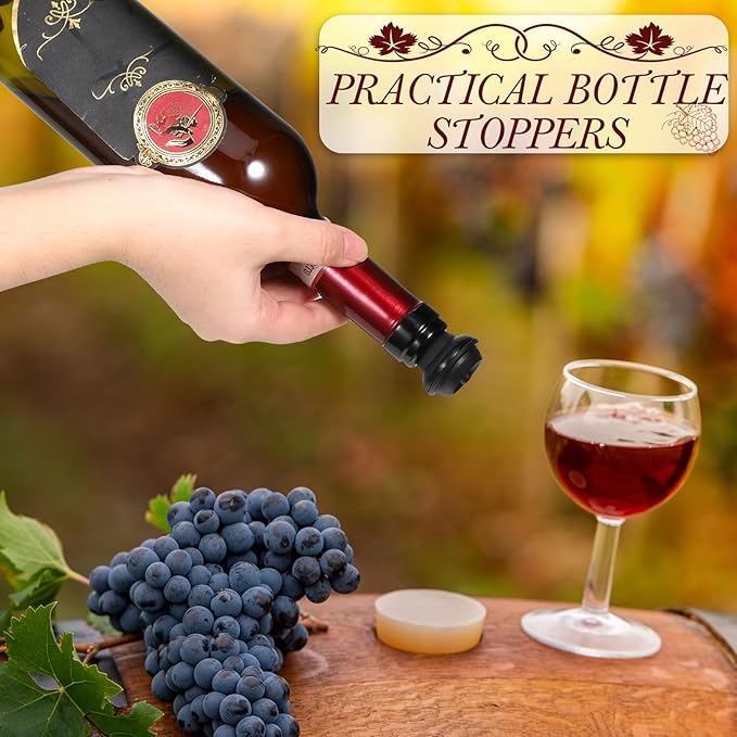 Honoson 6 Pieces Wine Stopper Resealable Pump Vacuum Silicone Saver Practical for Kitchen Supplies Bottle Tools (Black)