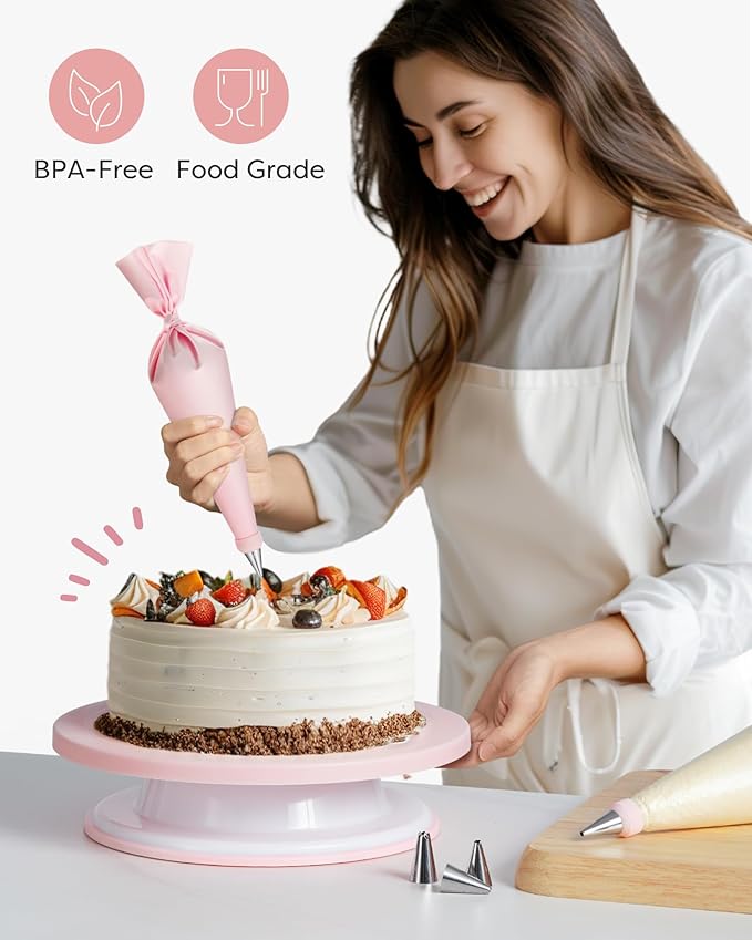 Kootek 71PCs Cake Decorating Kit, Baking Supplies Tools - Includes Cake Stand Turntable, 12 Icing Piping Tips Set, 2 Frosting Spatulas, 3 Scrapers, 50+2 Piping Bags, Coupler, Video Tutorial, Booklet