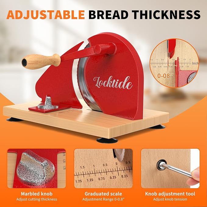Manual Bread Slicer for Homemade Sourdough Bread, Hand Crank Bread Slicer With Scale Line, Suction Cup and Protective Cover, Adjustable Thickness