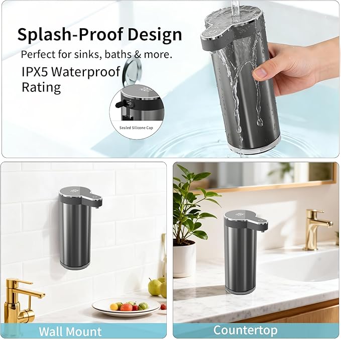 Automatic Liquid Soap Dispenser, 12oz Rechargeable Touchless Soap Dispenser, 4 Levels Adjustable Infrared Sensor Dish Soap Dispenser for Bathroom,Kitchen,Hotel