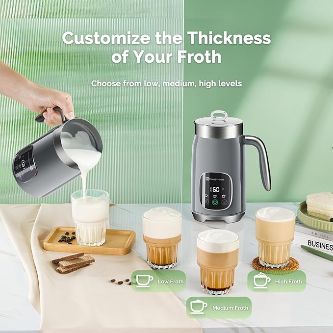 Milk Frother, Maestri House Variable Temp and Froth Thickness Milk Frother and Steamer, 14.1OZ/400ML Smart Touch Control Foam Maker, Memory Function for Latte, Warm Milk